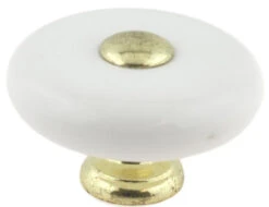 Liberty 1-1/2" Cottage Style Ceramic Knob White & Brass