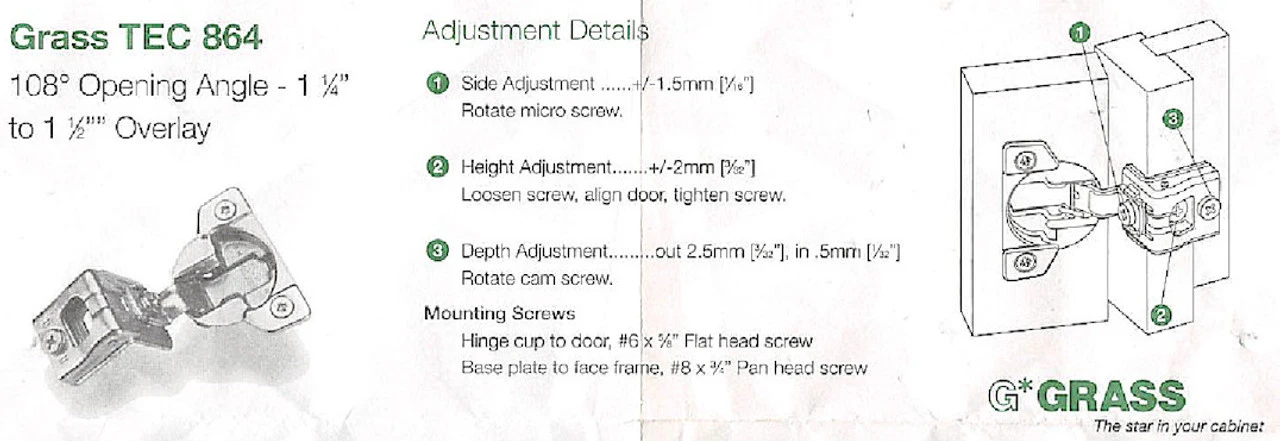 1-1/2" Overlay 3-Way Adjust Compact Hinge Grass Tech 864-02902-15 3 1-1/2" Overlay 3-Way Adjust Compact Hinge Grass Tech 864-02902-15 - Image 3