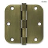 3-1/2" Round Corner Door Hinge - Antique Brass With Screws