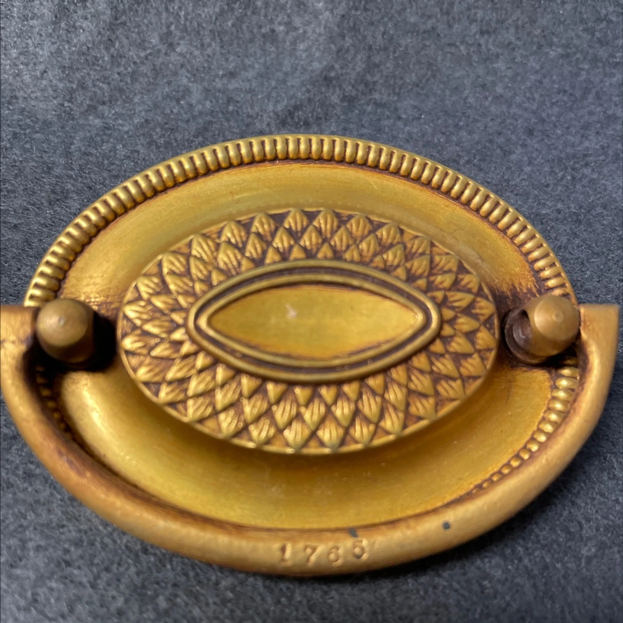 AS-IS 2-1/4" Vintage Hepplewhite Oval Brass Pull 3 AS-IS 2-1/4" Vintage Hepplewhite Oval Brass Pull - Image 3