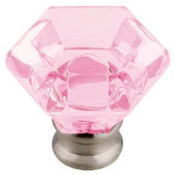 Liberty (4 Pack) 1-1/4" Acrylic Faceted Knob Satin Nickel & Pink