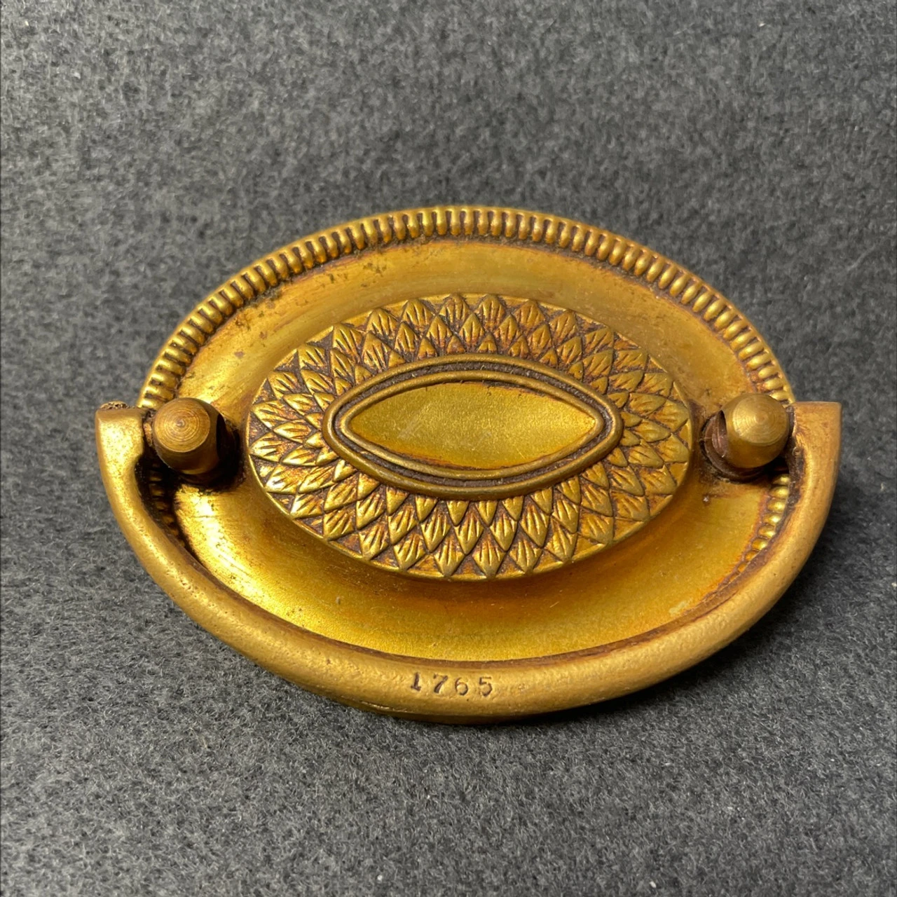 AS-IS 2-1/4" Vintage Hepplewhite Oval Brass Pull 2 AS-IS 2-1/4" Vintage Hepplewhite Oval Brass Pull - Image 2