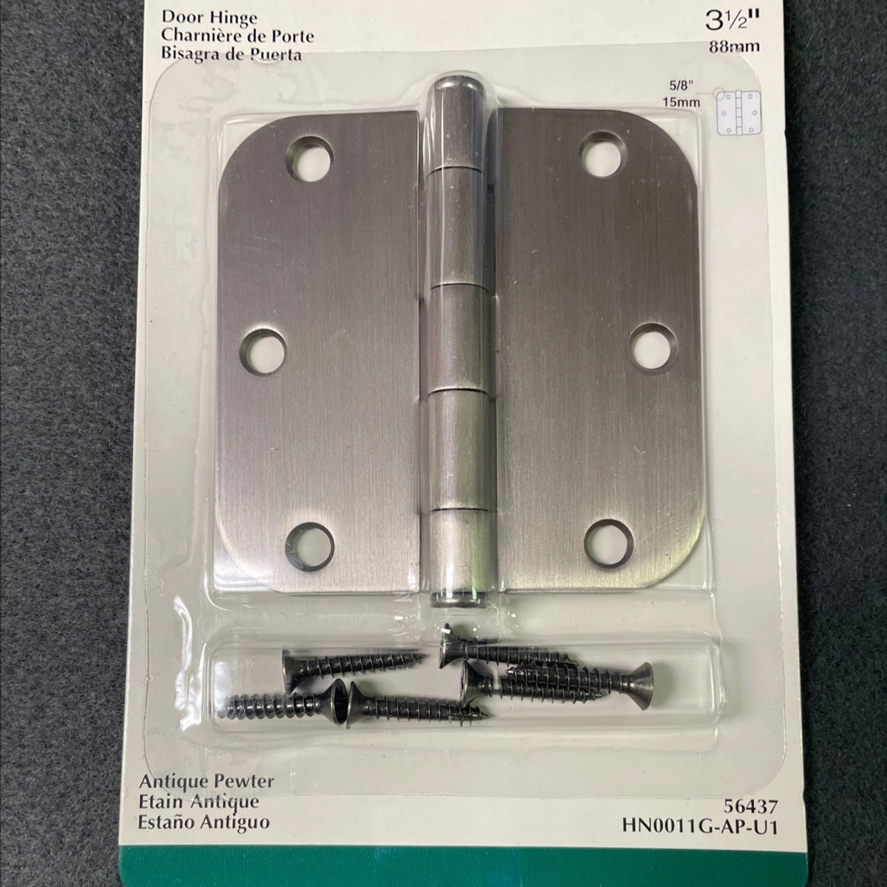 (5-Pack) 3-1/2" Hinge 5/8" Radius Corner Antique Pewter 1 (5-Pack) 3-1/2" Hinge 5/8" Radius Corner Antique Pewter