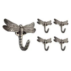 5-Pack Dragonfly Hooks Brushed Satin Pewter