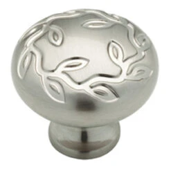 (2 Pack) 1-1/4" Leaf And Vine Knob Satin Nickel