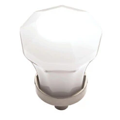 Liberty 1-1/4" Geometric Glass Knob White With Satin Nickel