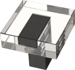 1-1/4" Square Modern Knob Matte Black And Clear Acrylic