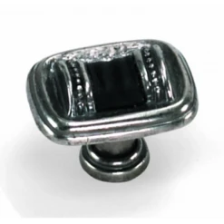 1-3/8" Sirocco Knob Black Leather/Silverado