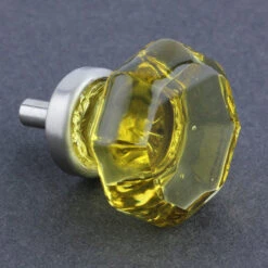 1-3/8" Octagon Cut Glass Knob Amber With Brushed Nickel