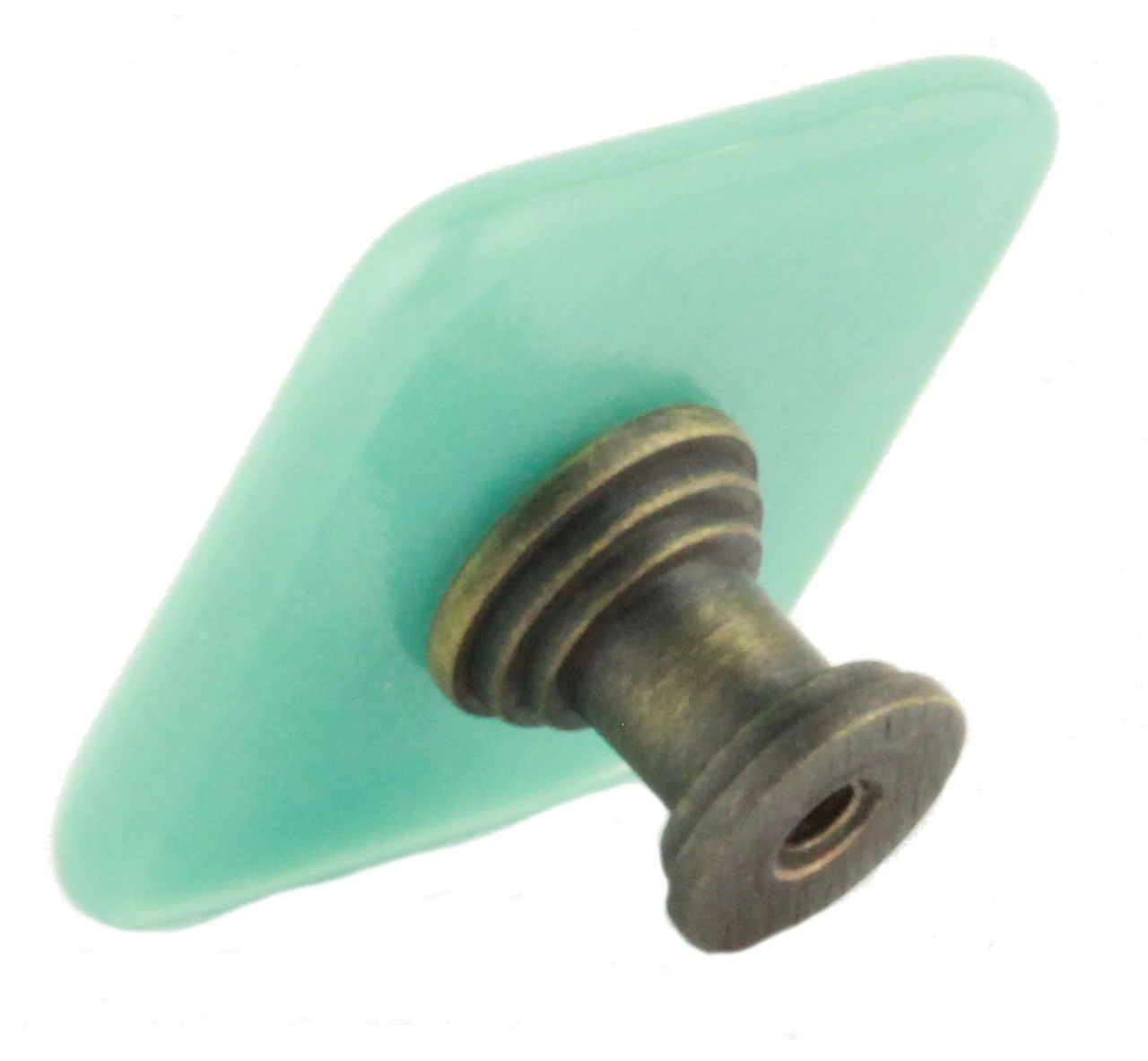 1-1/2" Handcrafted Glass Knob Aqua With Antique Brass 2 1-1/2" Handcrafted Glass Knob Aqua With Antique Brass - Image 2