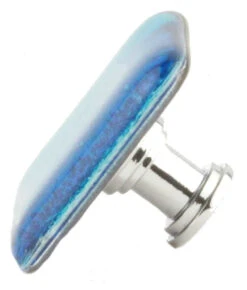 (5-Pack) 1-1/2" Handcrafted Glass Knob Mirrored Blue With Chrome