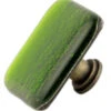 (10-PACK) 1-1/2" Handcrafted Glass Knob Mirrored Green Antique Brass