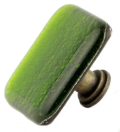 (10-PACK) 1-1/2" Handcrafted Glass Knob Mirrored Green Antique Brass