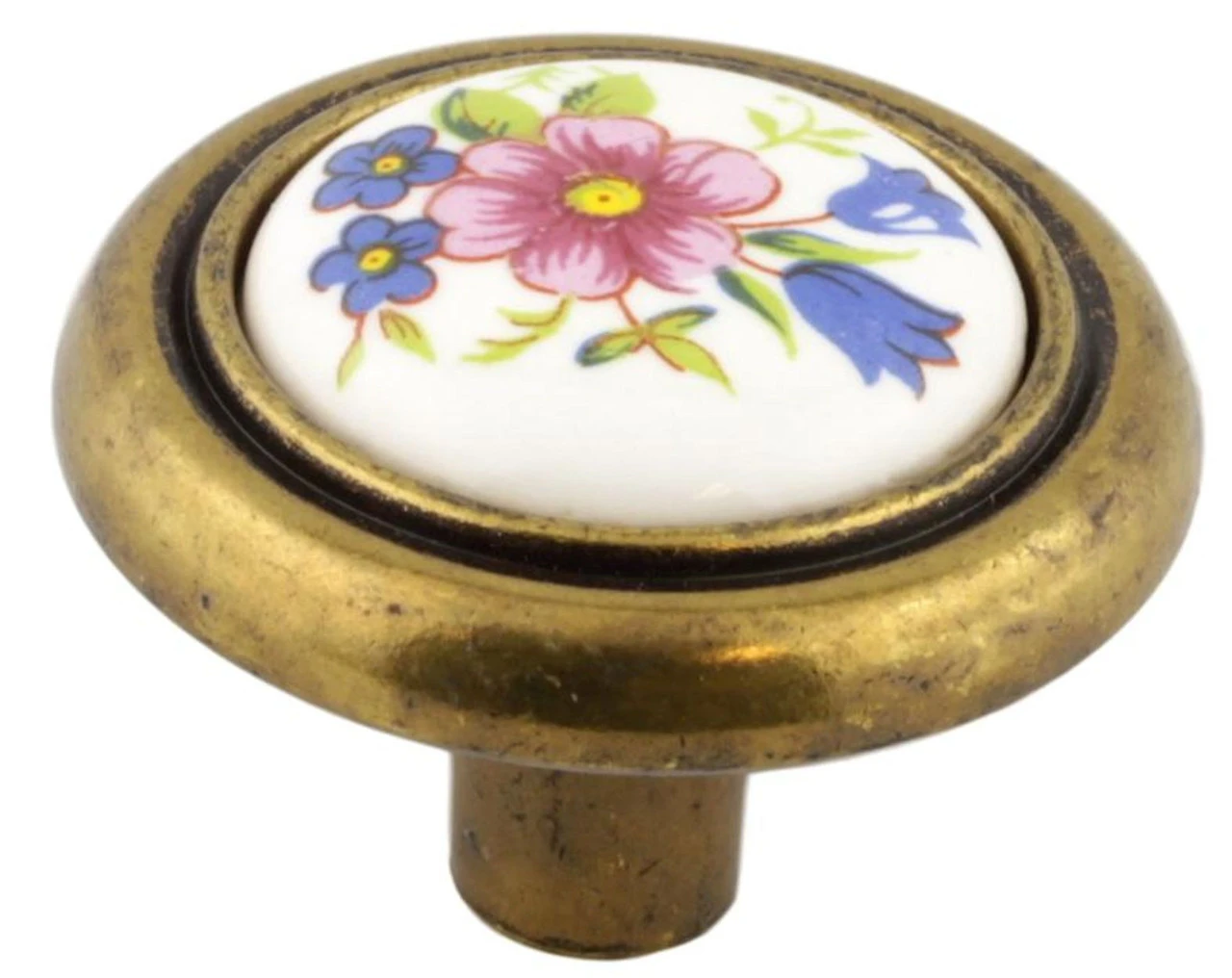 Liberty 1-1/4" Floral Ceramic Center Knob - Antique Brass 1 Liberty 1-1/4" Floral Ceramic Center Knob - Antique Brass