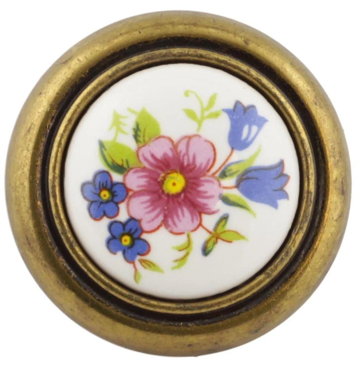 Liberty 1-1/4" Floral Ceramic Center Knob - Antique Brass 2 Liberty 1-1/4" Floral Ceramic Center Knob - Antique Brass - Image 2