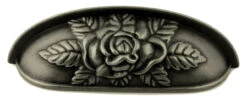3-3/4" Old Rose Pattern Cup Pull Antique Pewter