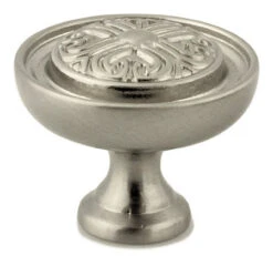 1-3/16" Baroque Scroll Work Knob Brushed Satin Nickel