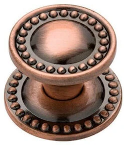 Liberty 1-1/4" Beaded Knob With Backplate Satin Red Antique Copper