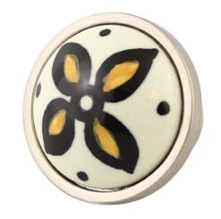 Liberty 1-3/8" Hand-Painted Pointed Flower Ceramic Knob Satin Nickel