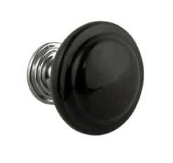 1-3/8" Ceramic Knob Black With Chrome Base