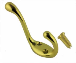 Bright Brass 3-1/2" Two-Prong Diagonal Mount Coat & Hat Hook