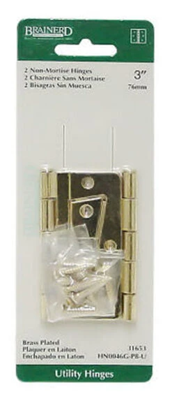 Liberty Carded Pair Non-Mortise Hinge 3" Brass Plated Steel LQ-HN0046G-PB-U
