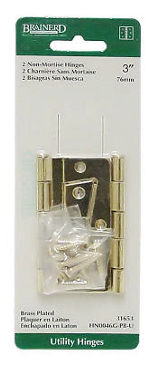 Liberty Carded Pair Non-Mortise Hinge 3" Brass Plated Steel LQ-HN0046G-PB-U 1 Liberty Carded Pair Non-Mortise Hinge 3" Brass Plated Steel LQ-HN0046G-PB-U
