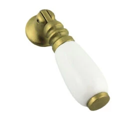 2-5/8" Teardrop Pendant Drop Pull White Ceramic & Satin Brass