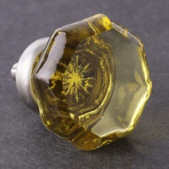 1-3/8" Octagon Cut Glass Knob Champagne With Brushed Nickel