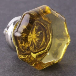 1-3/8" Octagon Cut Glass Knob Champagne With Chrome