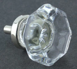 1-3/8" Octagon Cut Glass Knob Clear With Chrome