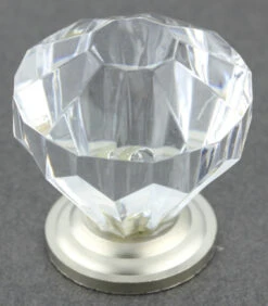 1-1/4" Diamond Cut Acrylic Knob Clear With Satin Nickel Base