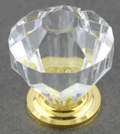 1-1/4" Diamond Cut Clear Acrylic Knob Brass Plated Base