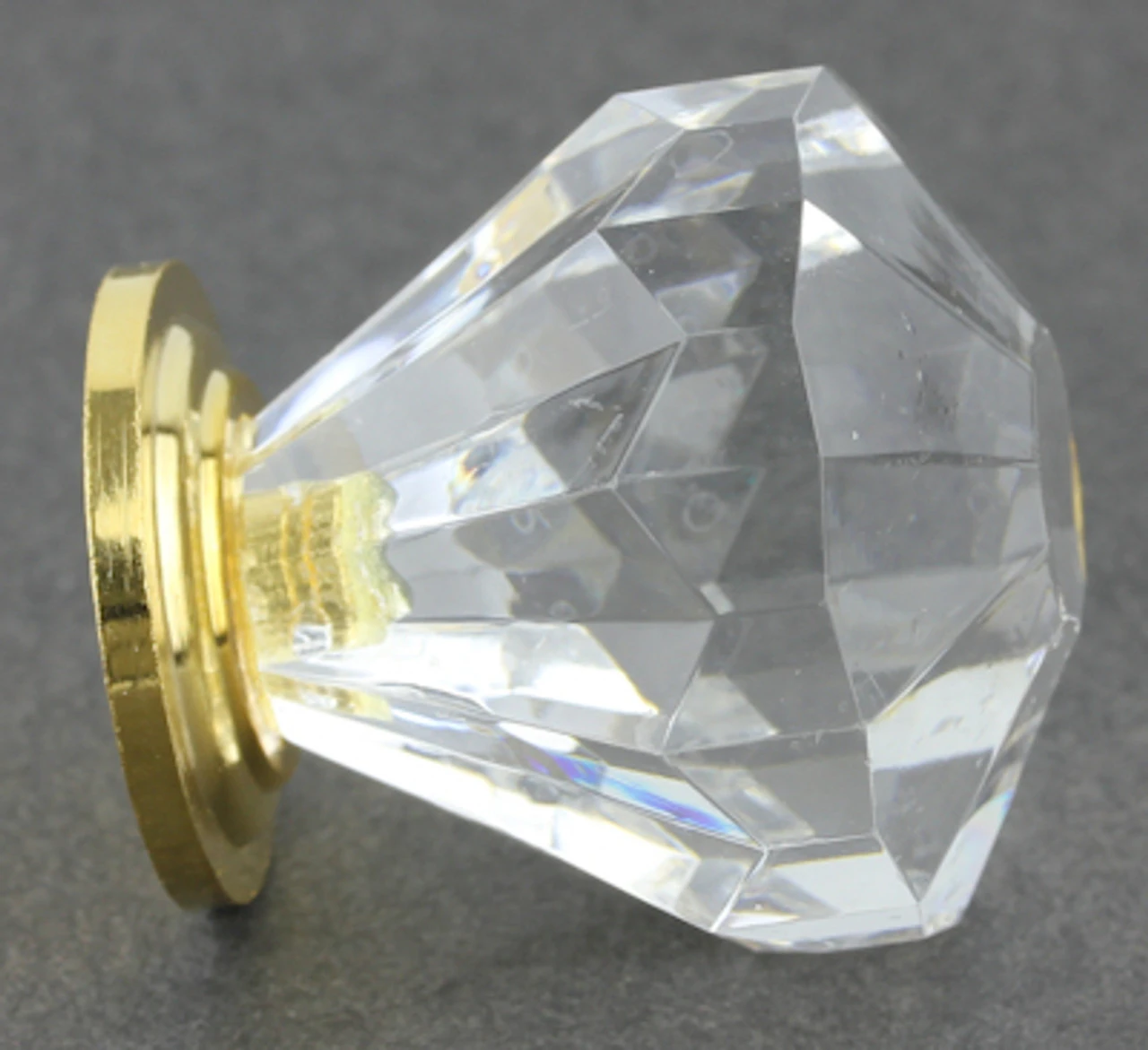 1-1/4" Diamond Cut Clear Acrylic Knob Brass Plated Base 2 1-1/4" Diamond Cut Clear Acrylic Knob Brass Plated Base - Image 2