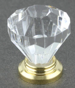 1-1/16" Diamond Cut Small Acrylic Knob Gold Plated Base