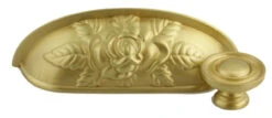 3-3/4" Old Rose Pattern Cup Pull Satin Brass 28 3-3/4" Old Rose Pattern Cup Pull Satin Brass -D'Lawless Hardware Shop cup pull with roses 1 68405.1646841890