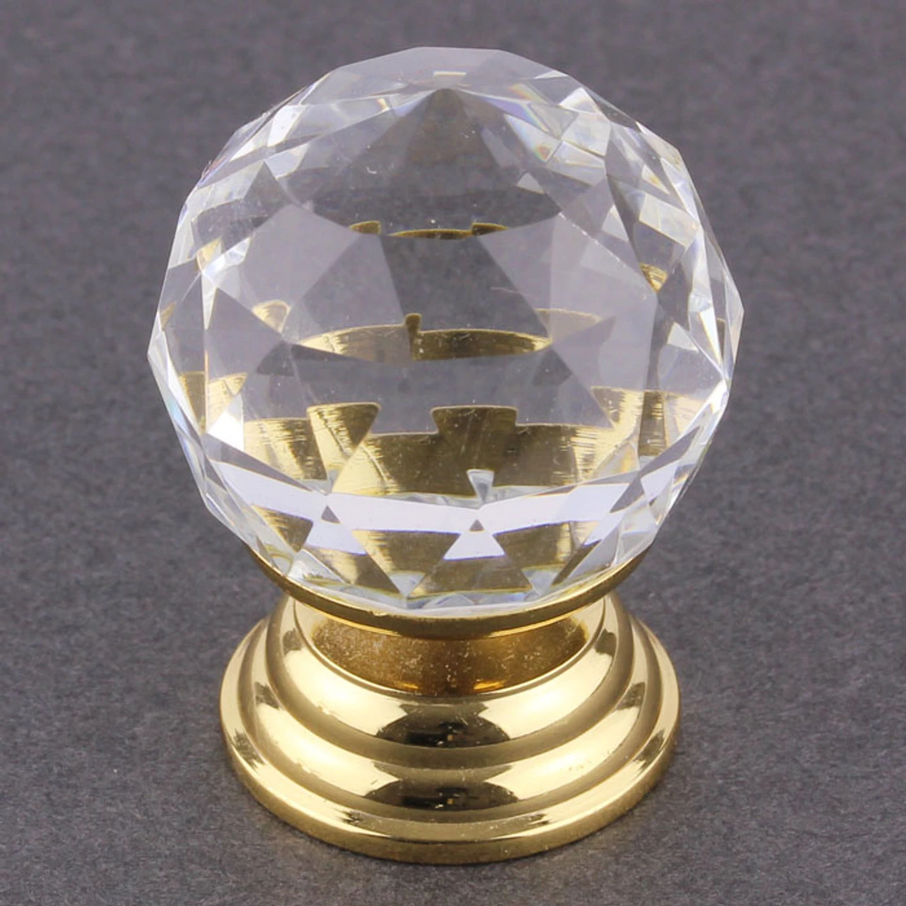 1-3/16" Cut Glass Knob Clear With 24k Gold Plated Base 1 1-3/16" Cut Glass Knob Clear With 24k Gold Plated Base