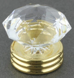 1-3/8" Diamond Cut Acrylic Knob With Large Three Ring Brass Base