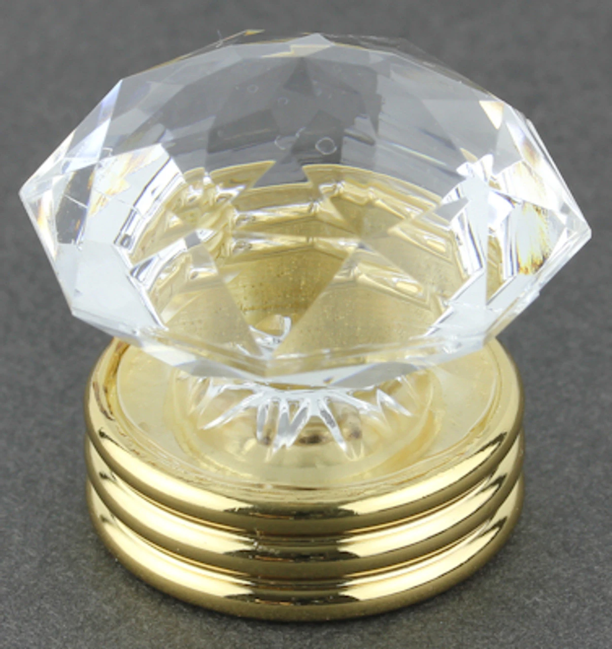 1-3/8" Diamond Cut Acrylic Knob With Large Three Ring Brass Base 1 1-3/8" Diamond Cut Acrylic Knob With Large Three Ring Brass Base