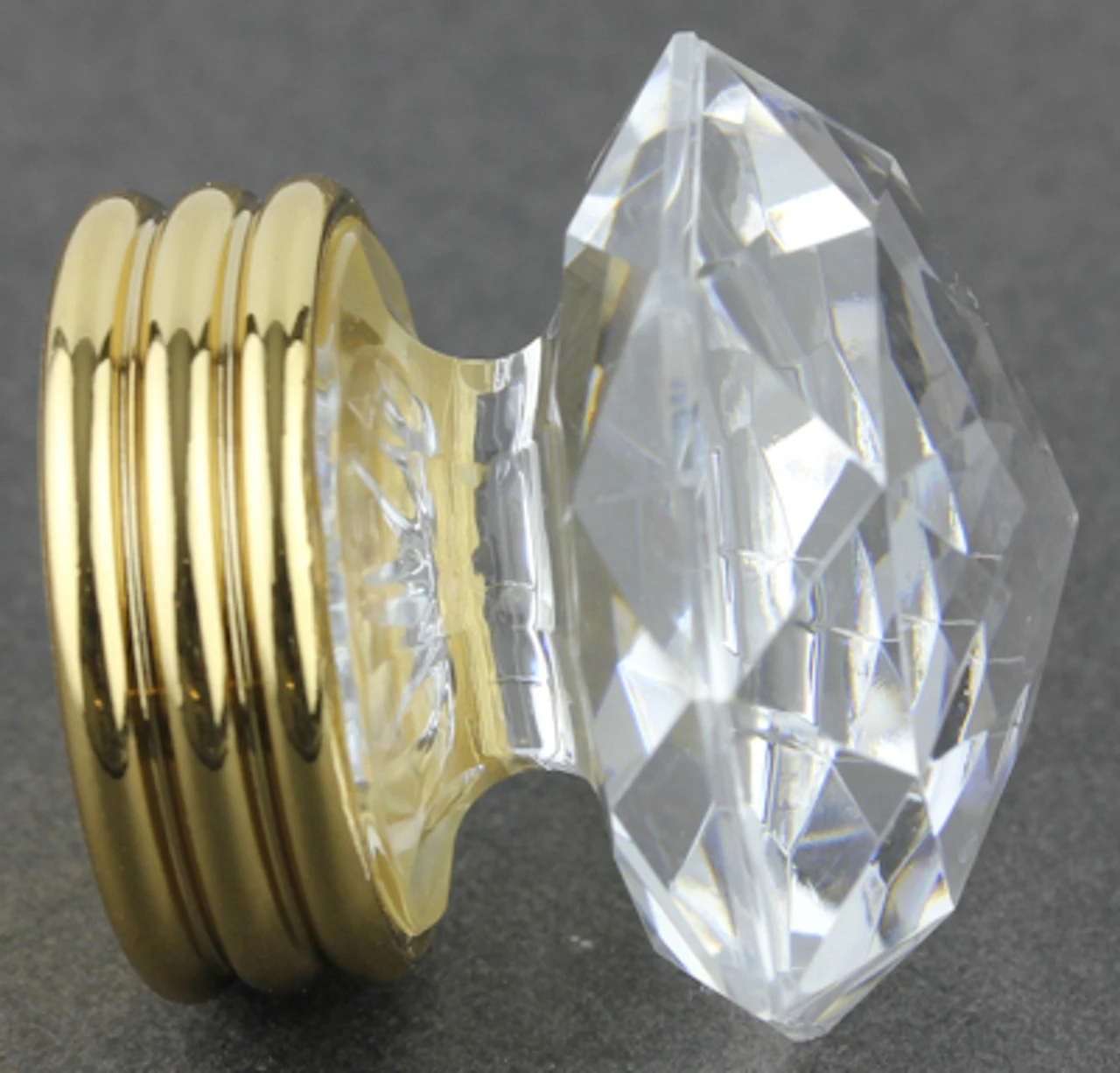 1-3/8" Diamond Cut Acrylic Knob With Large Three Ring Brass Base 2 1-3/8" Diamond Cut Acrylic Knob With Large Three Ring Brass Base - Image 2