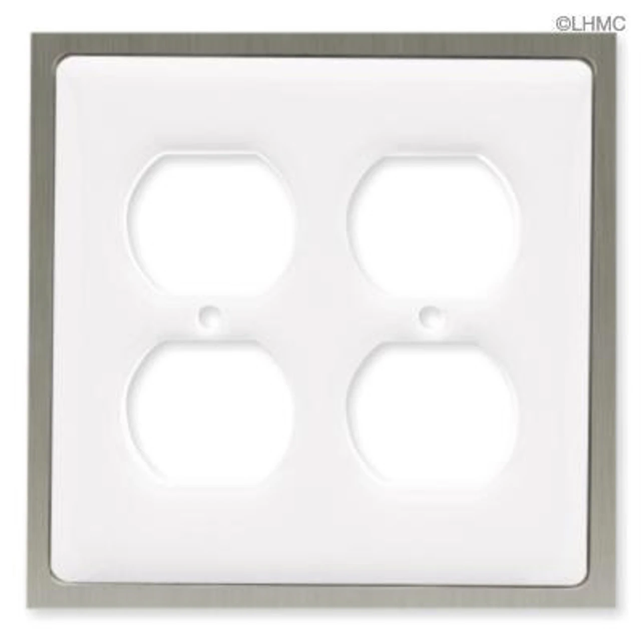 Liberty Double Duplex Outlet Wall Plate- White Ceramic W/ Chrome LQ-69649 1 Liberty Double Duplex Outlet Wall Plate- White Ceramic W/ Chrome LQ-69649