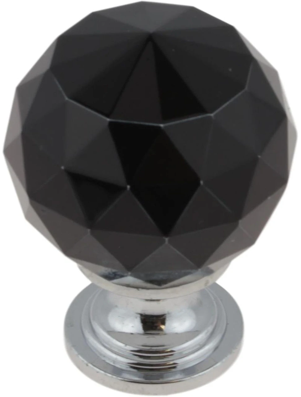 1-1/4" Faceted Glass Knob Black With Polished Chrome 1 1-1/4" Faceted Glass Knob Black With Polished Chrome