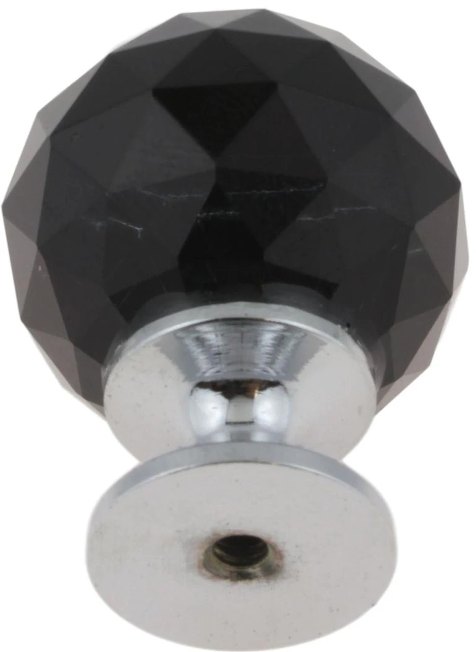 1-1/4" Faceted Glass Knob Black With Polished Chrome 2 1-1/4" Faceted Glass Knob Black With Polished Chrome - Image 2