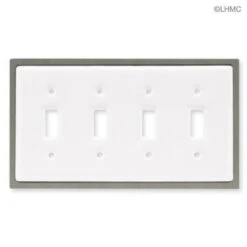 Liberty Four Switch Wall Plate - White Ceramic W/ Chrome LQ-69647