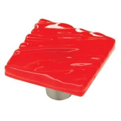 Liberty (6-Pack) 1-1/2" Handmade Fused Glass Knob Red With Satin Nickel