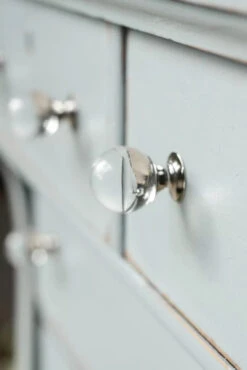 Liberty 1-1/4" Ball Knob Clear Glass With Polished Nickel Base -D'Lawless Hardware Shop glass knobs closeup 1 87656.1684161238