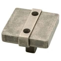 Liberty 1-1/2" Iron Craft Riveted Square Knob Tumbled Pewter