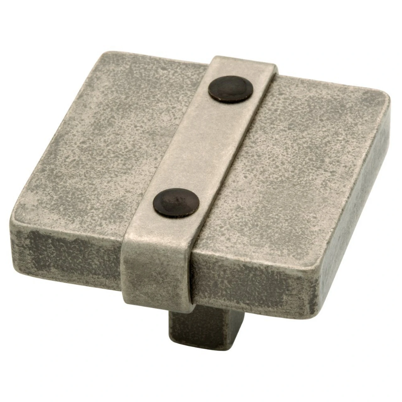 Liberty 1-1/2" Iron Craft Riveted Square Knob Tumbled Pewter 1 Liberty 1-1/2" Iron Craft Riveted Square Knob Tumbled Pewter