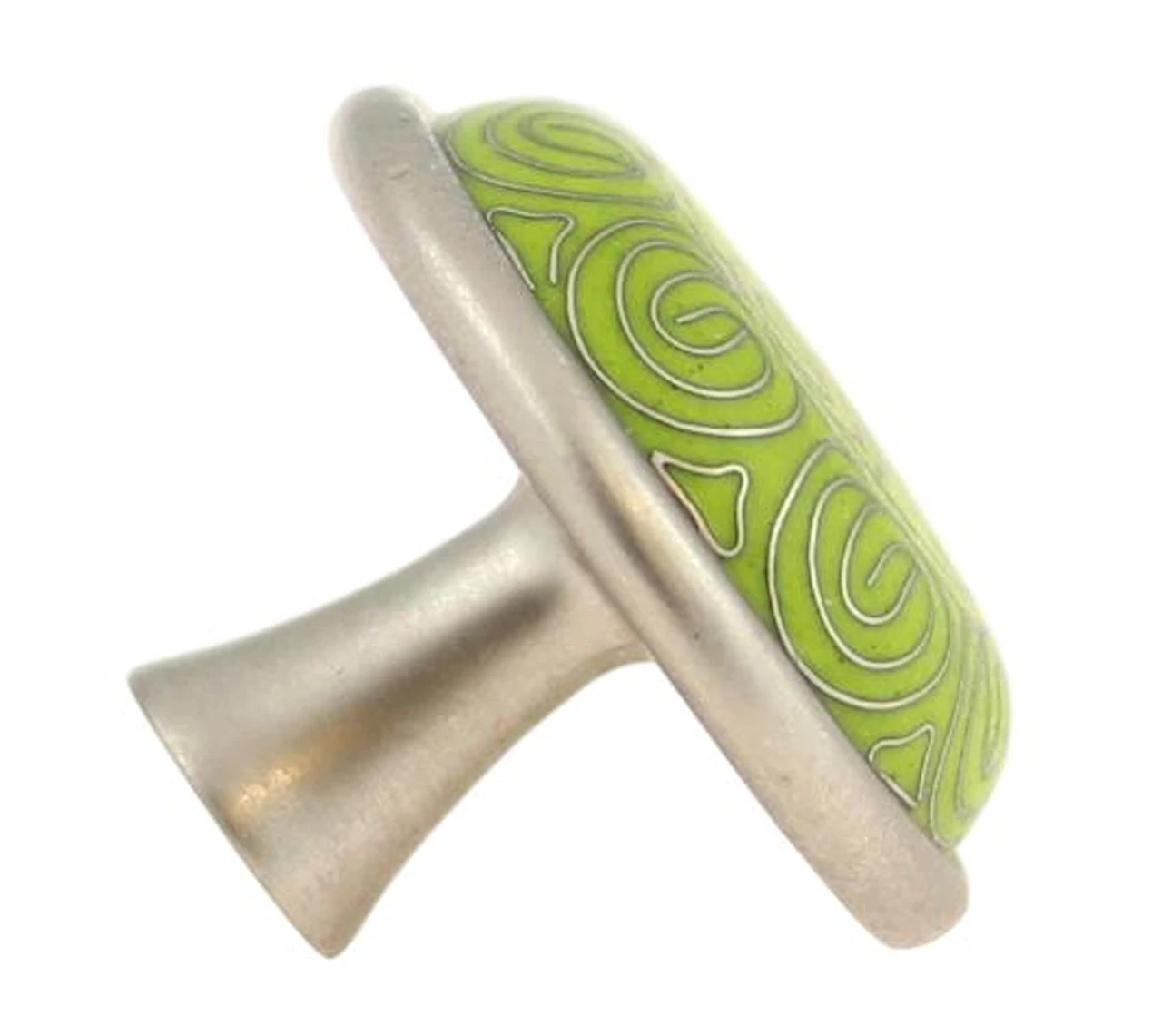 Liberty 1-5/8" Cloisonne Tribal Pattern Knob Lime With Brushed Satin Pewter 2 Liberty 1-5/8" Cloisonne Tribal Pattern Knob Lime With Brushed Satin Pewter - Image 2