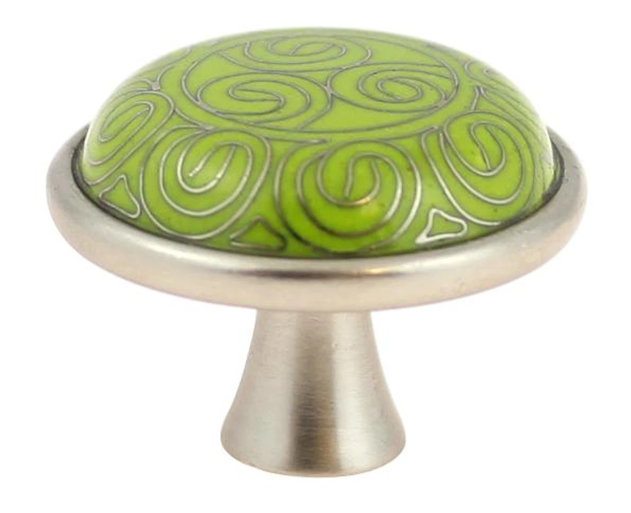 Liberty 1-5/8" Cloisonne Tribal Pattern Knob Lime With Brushed Satin Pewter 3 Liberty 1-5/8" Cloisonne Tribal Pattern Knob Lime With Brushed Satin Pewter - Image 3